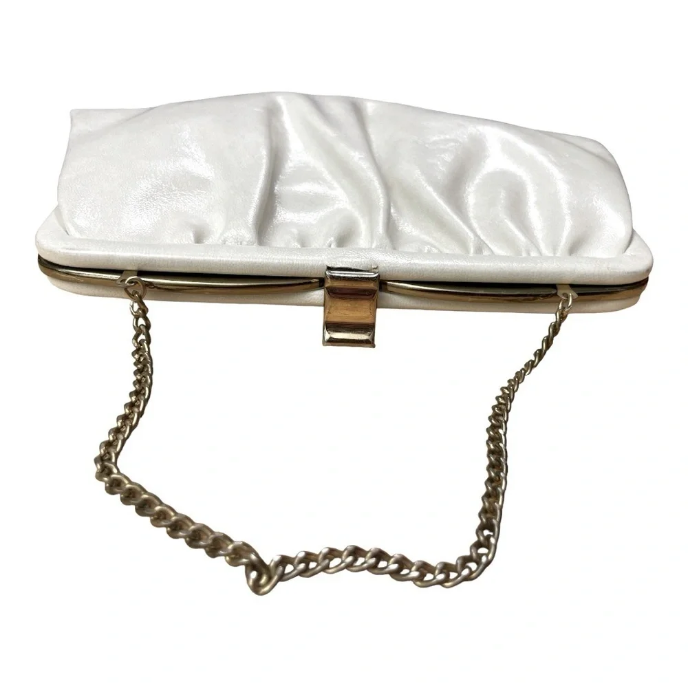 Vintage Beige Ande Handbag, Clutch Handbag w Chain, Vintage Fashion Style